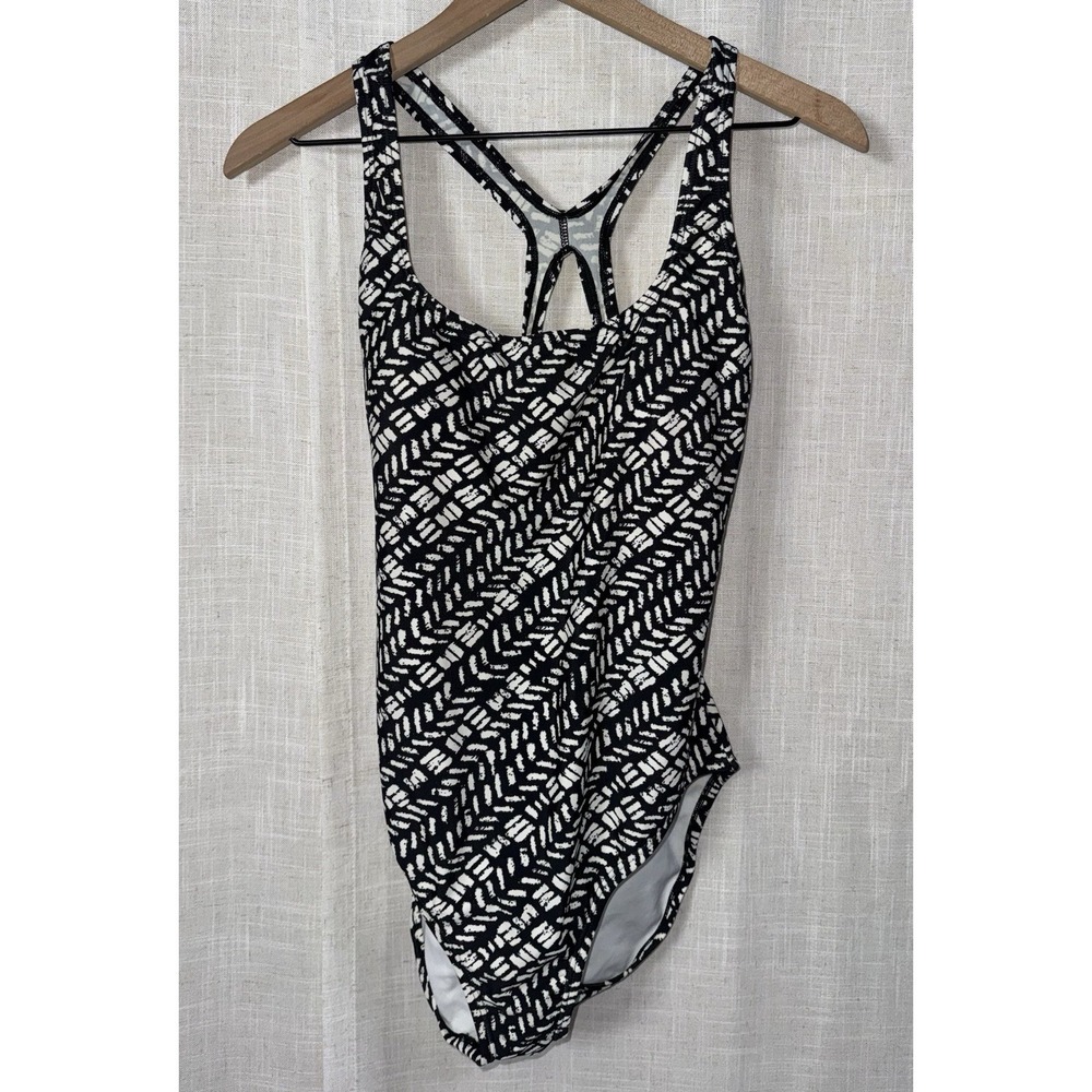 Speedo Women's One Piece Swimsuit Size 14 Black White Geometric Print Racerback